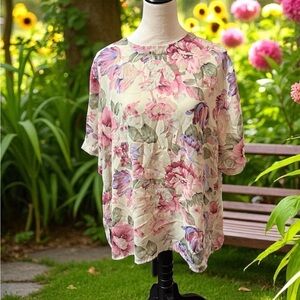 Alfred Dunner Floral Blouse with Pink and Green Accents